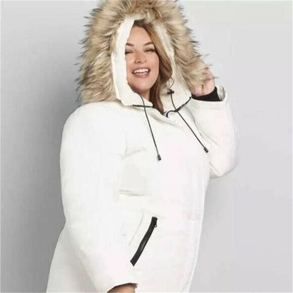 Lane Bryant White Puffer Parka W/ Removable Hood